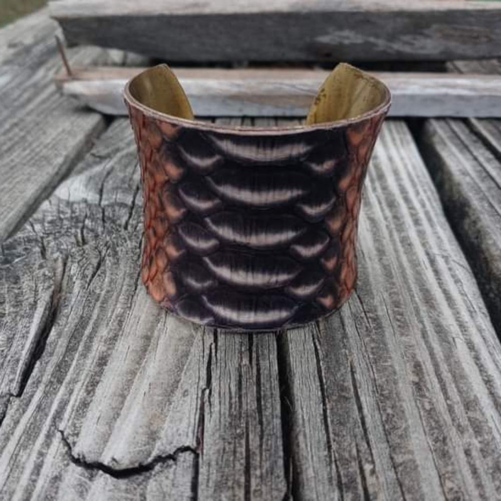 Vintage Rustic Cuff Python Bracelet Gold Metal - image 5